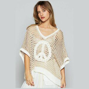 NWT – Pol Clothing: Oversized V-Neck Peace Sign Sweater (Size L)